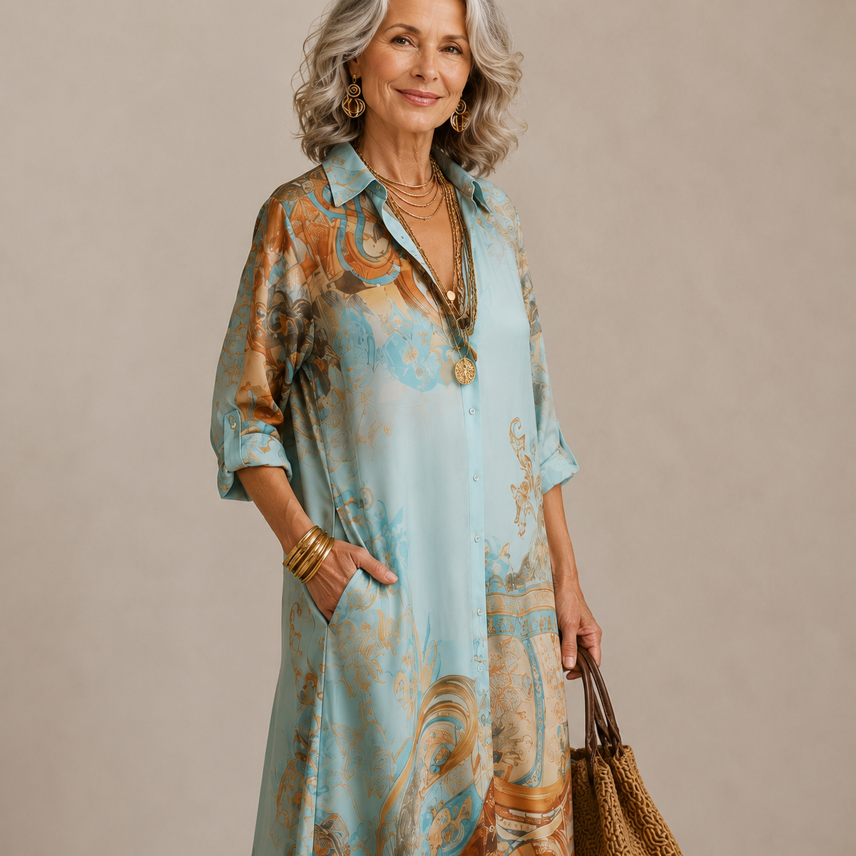 Lucasta vintage print maxi shirt dress, view 3
