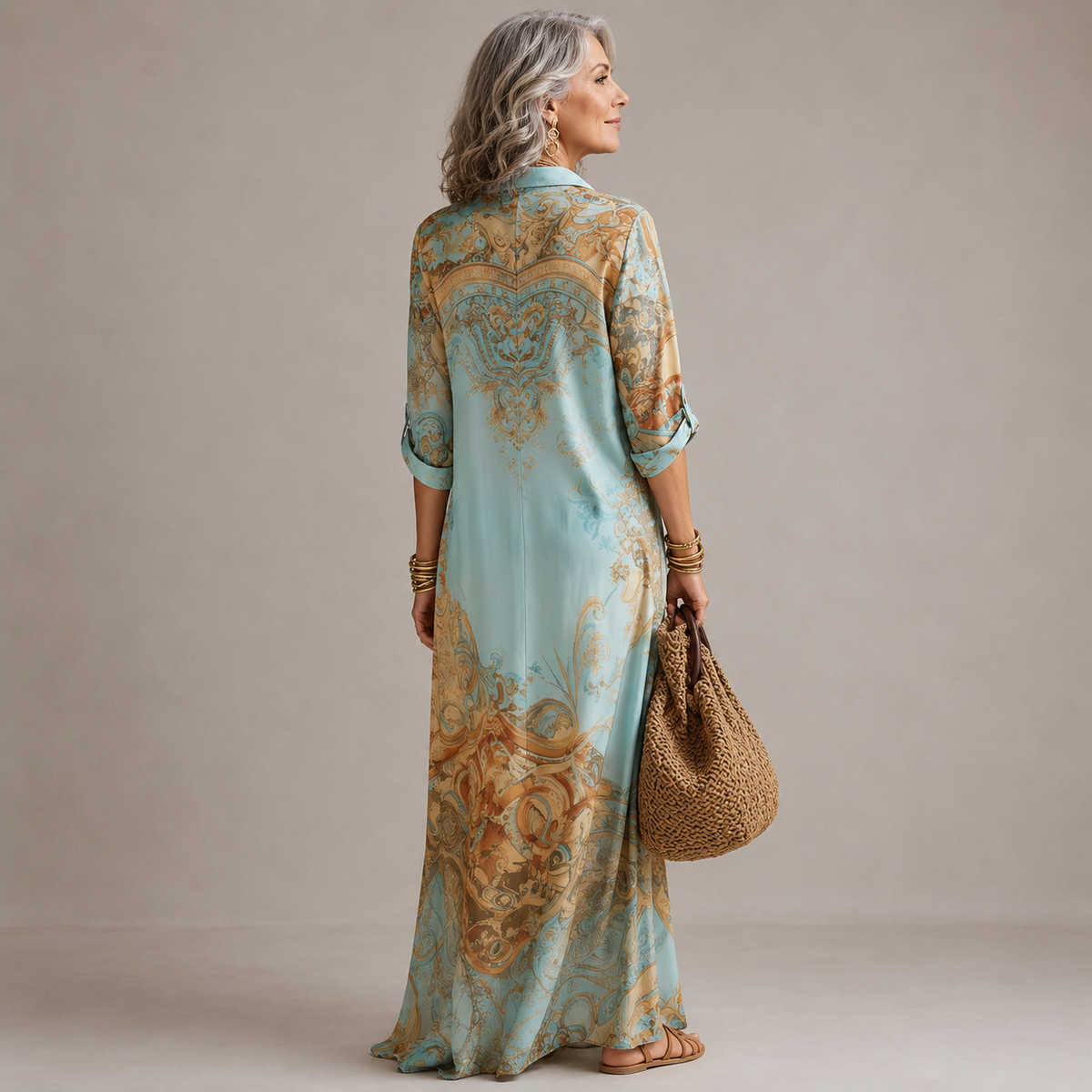 Lucasta vintage print maxi shirt dress, view 4