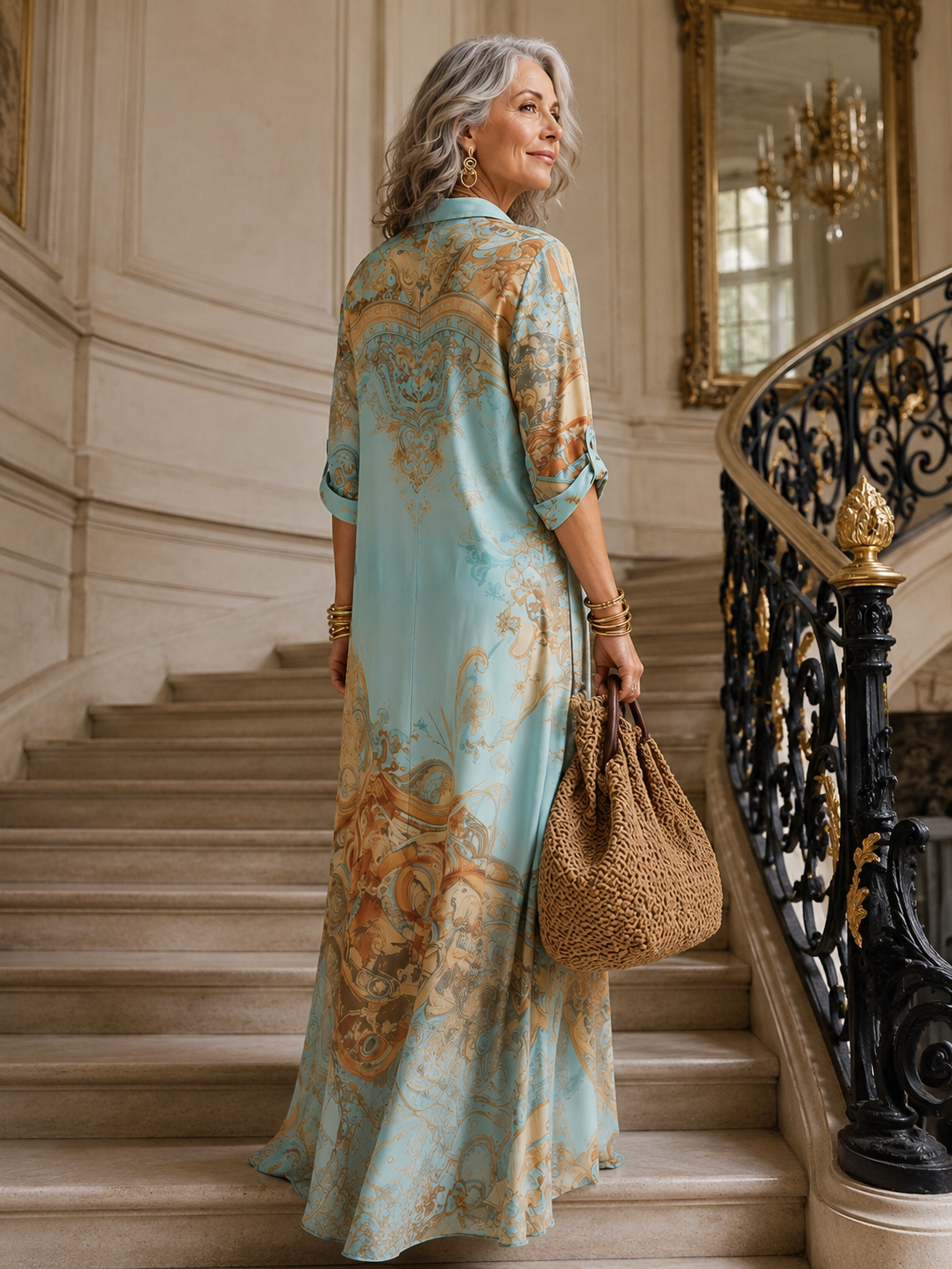 Lucasta vintage print maxi shirt dress, view 5