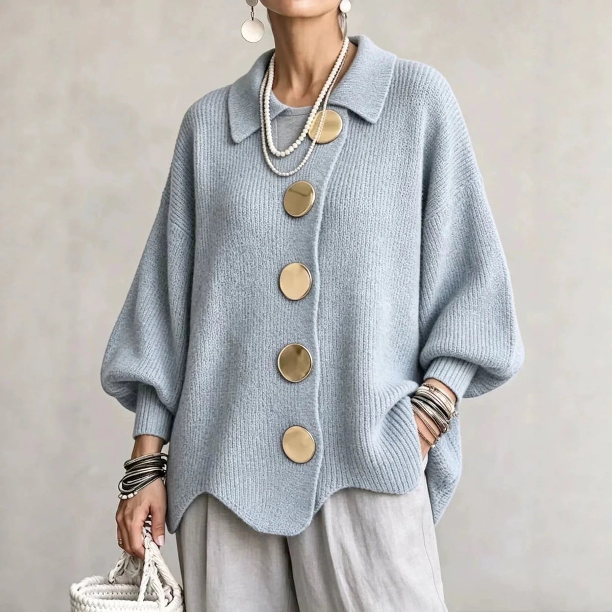 Carwen collared button cardigan in Sky Blue, front view