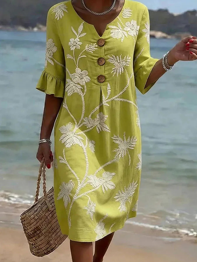 Women's Casual Floral Print Dress – Yellow