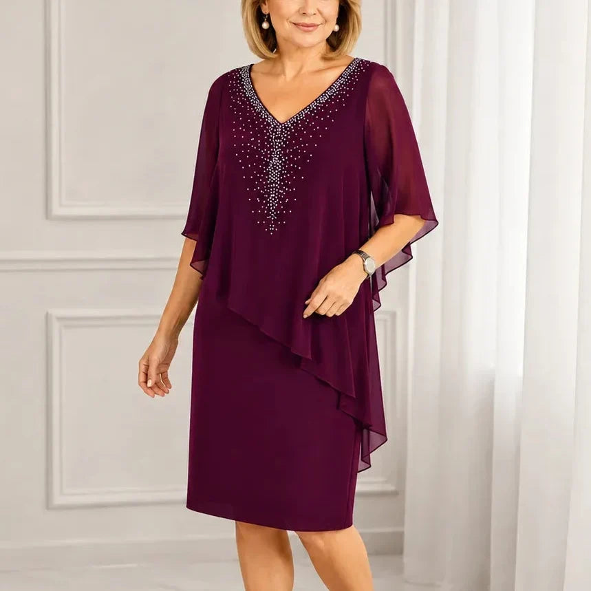 JESSAMY | EMBELLISHED V-NECK OVERLAY DRESS