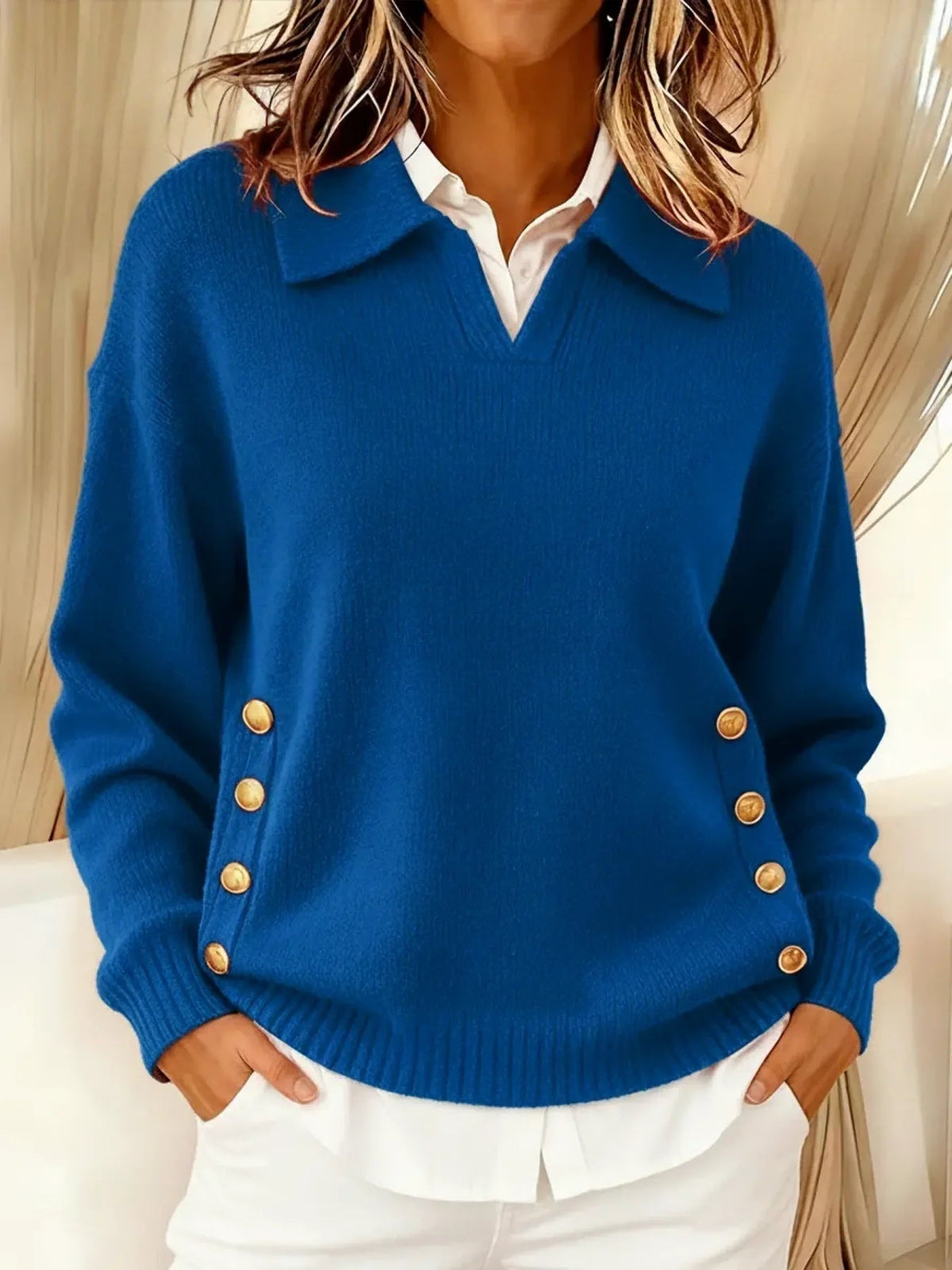 VICENTA | POLO-COLLAR BUTTON-DETAIL JUMPER