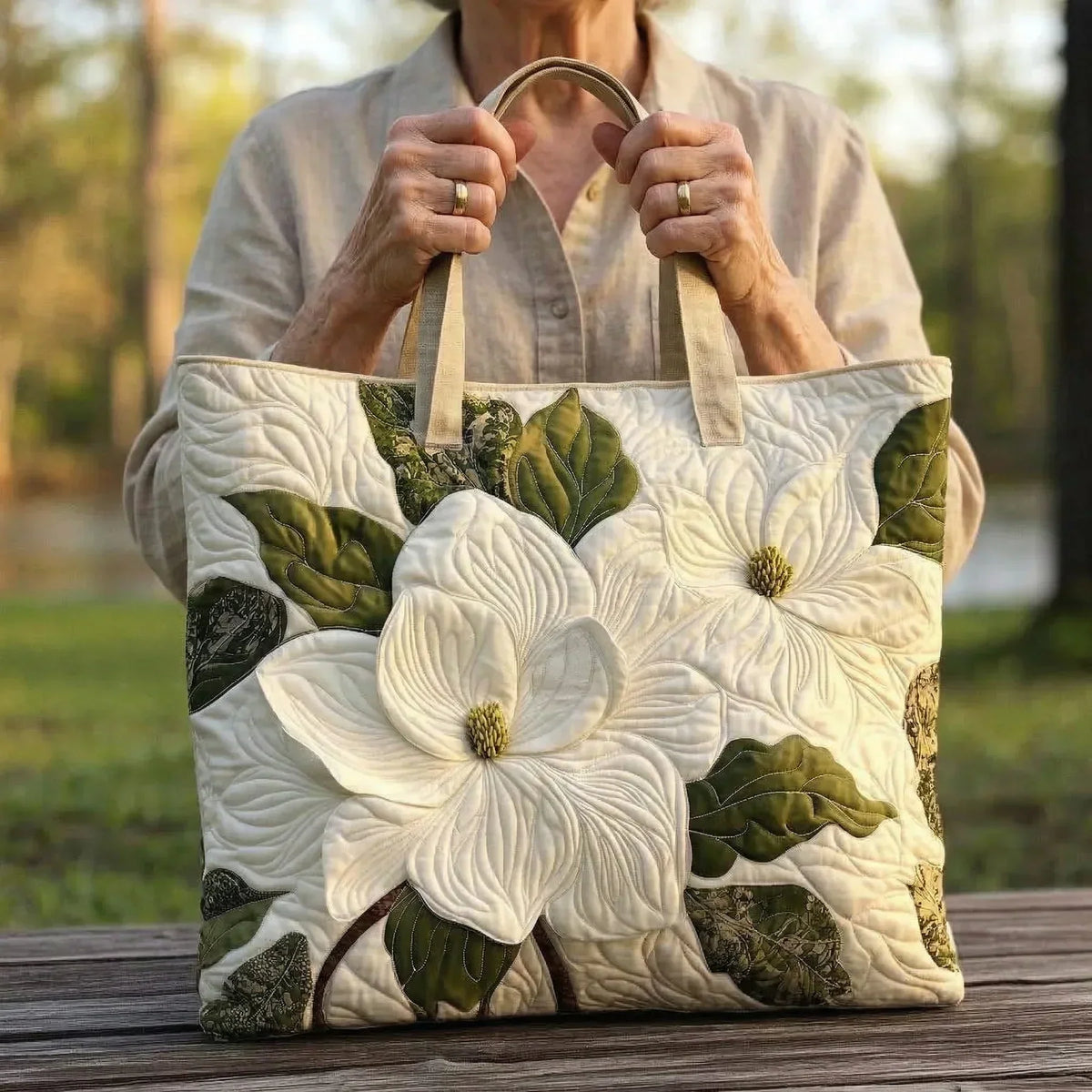 Handcrafted Bag | Elegant White Lilies