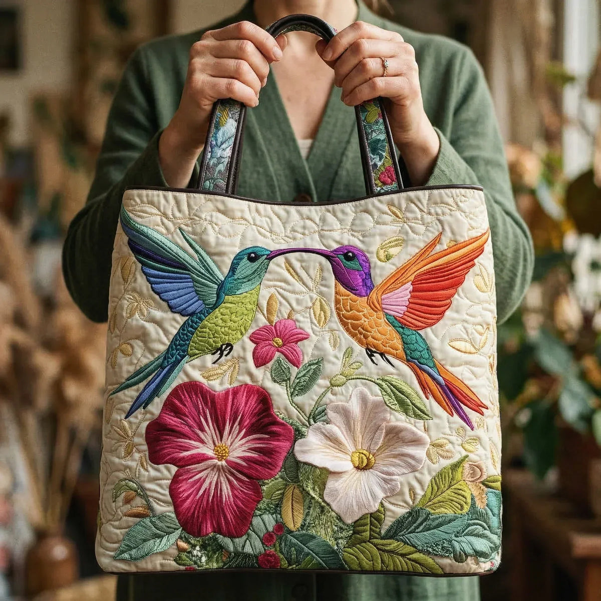 Handcrafted Bag | Hummingbird and White Flowers