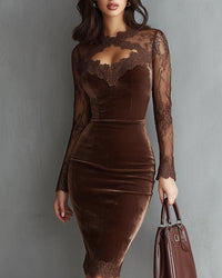YVETTE | VELVET BODYCON DRESS WITH LACE SLEEVES