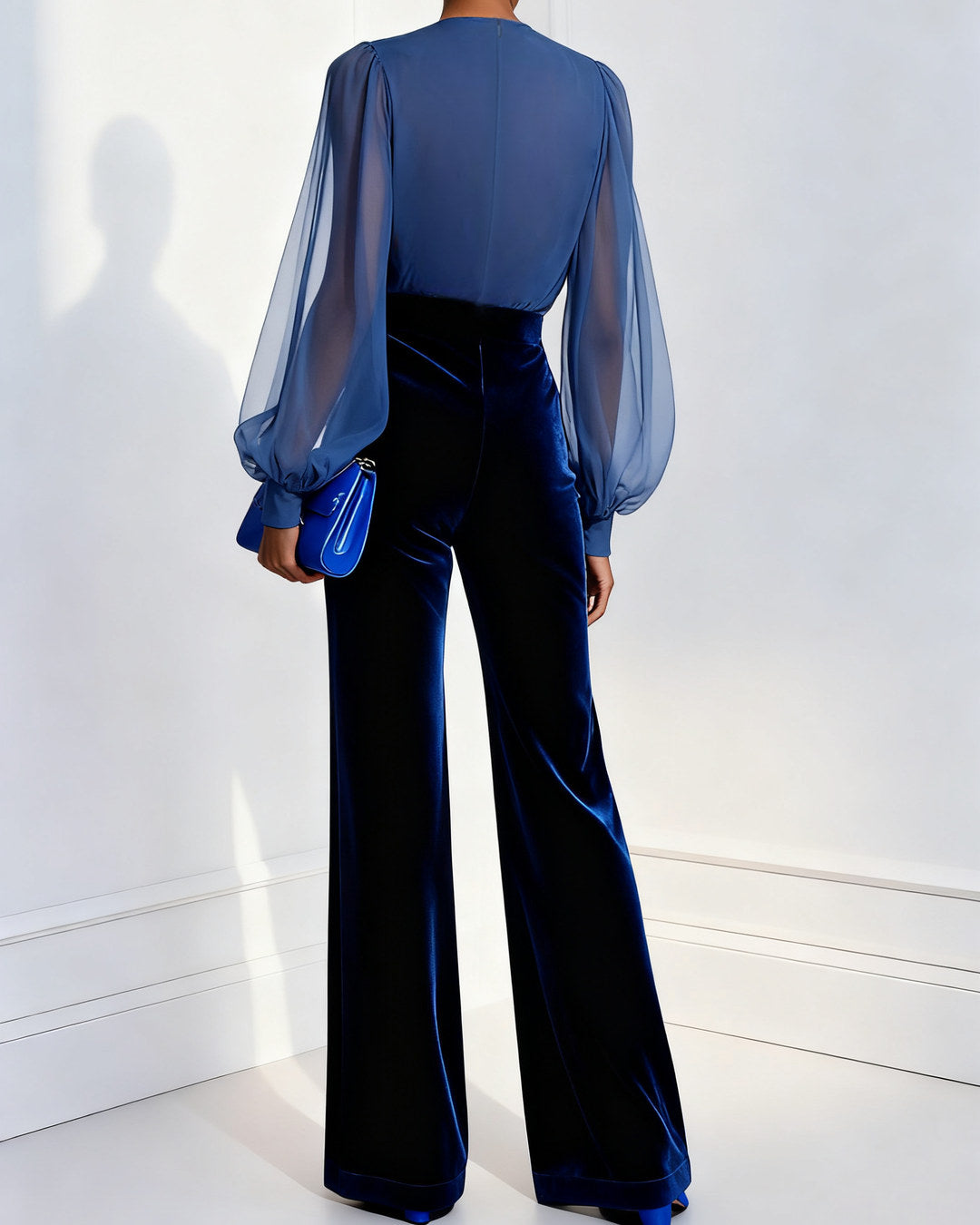 Callista velvet jumpsuit in blue, alternate view