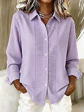 Norelle striped button front blouse in purple, front view