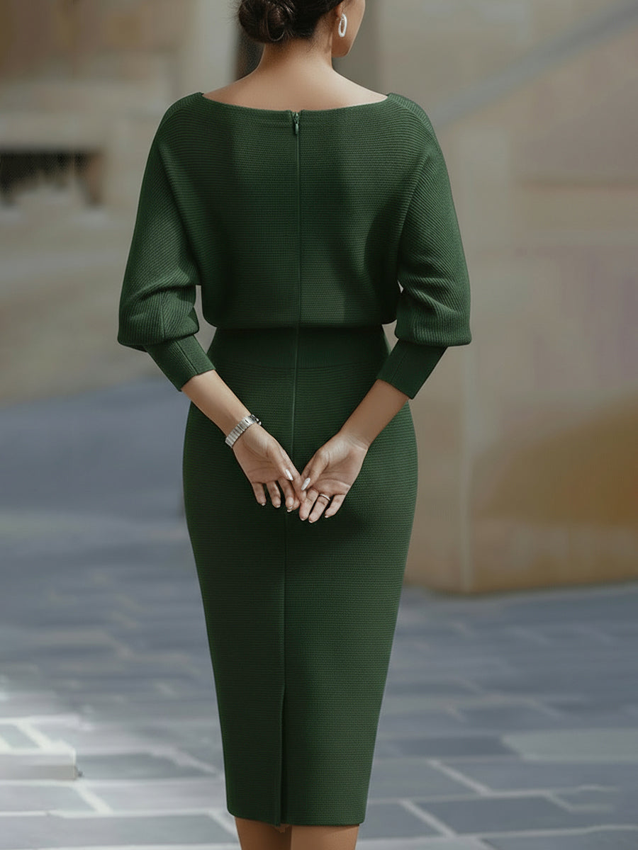 Cicely knit midi dress in green, back view
