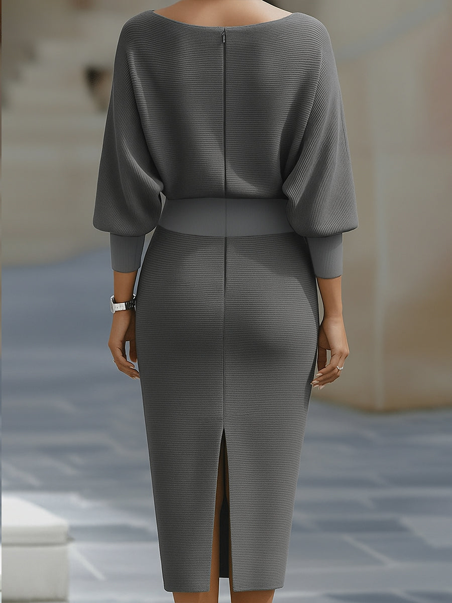 Cicely knit midi dress in grey, back view
