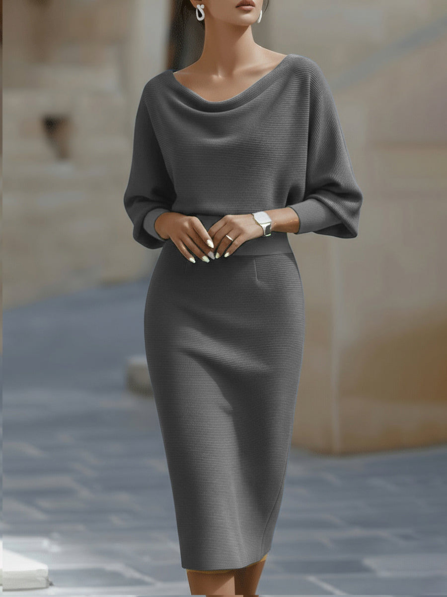 Cicely knit midi dress in grey, front view