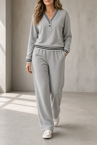 ADELIND | V-NECK TOP AND WIDE-LEG TROUSER SET