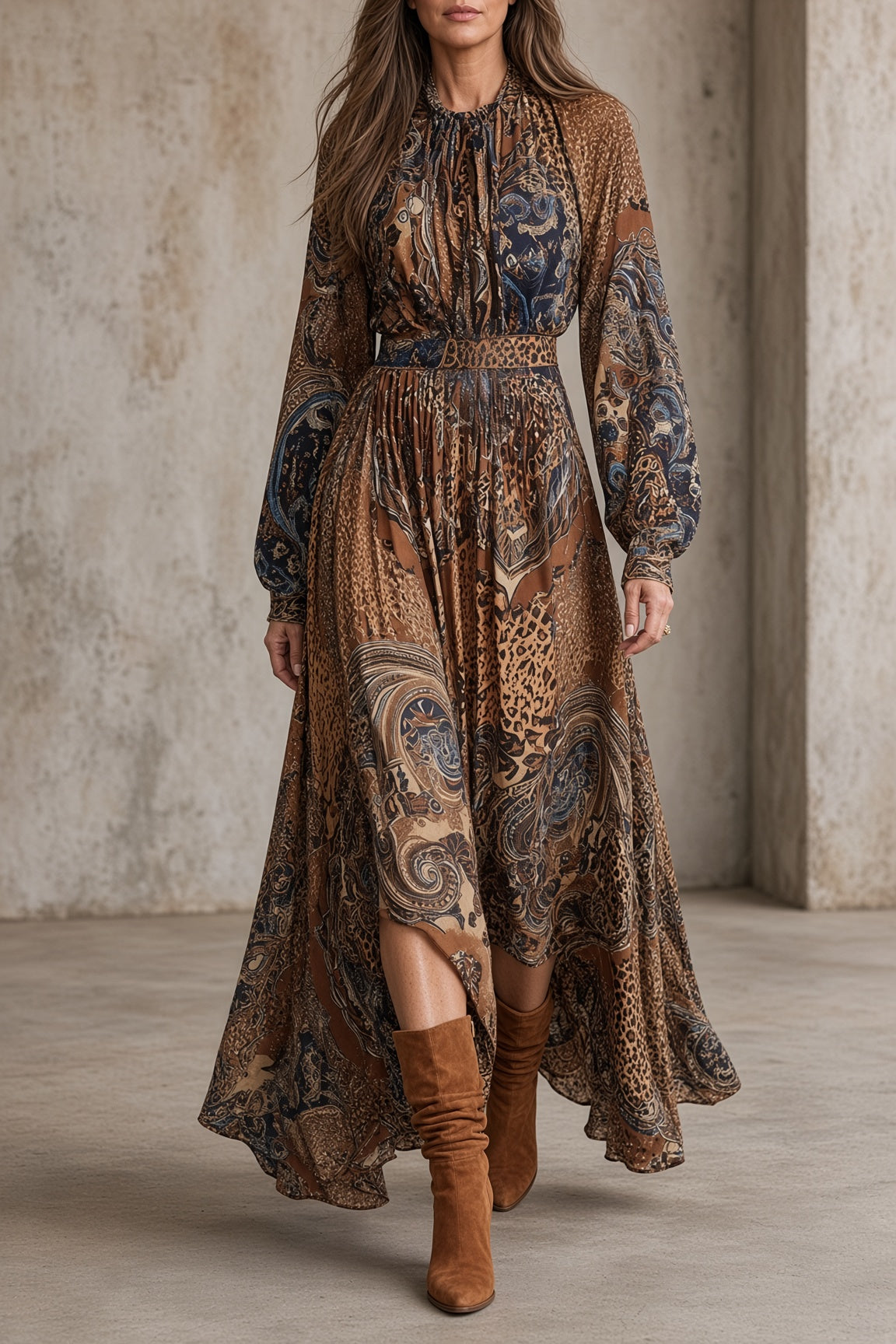 Roselind paisley maxi dress in brown, front view