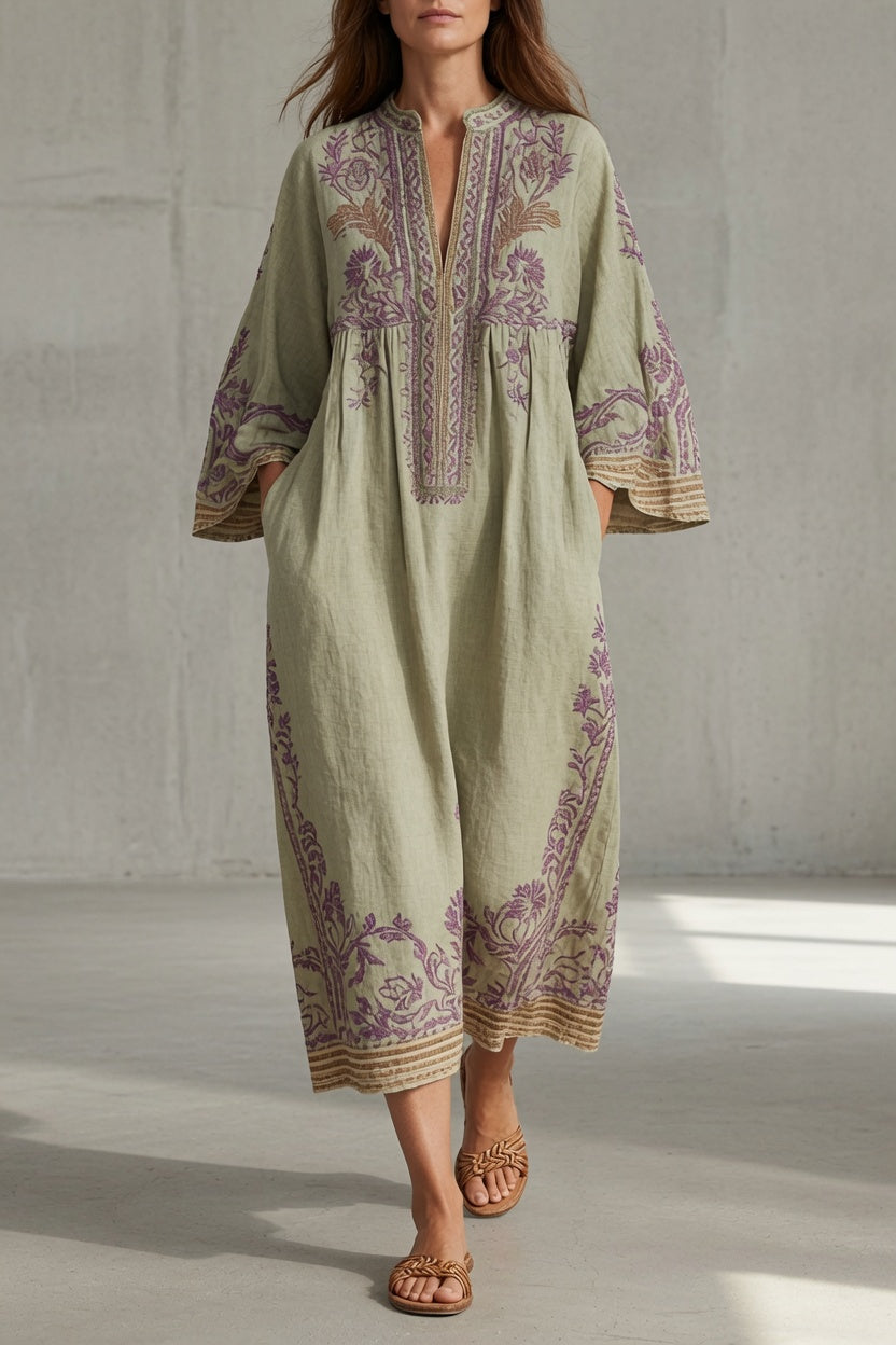 Romola embroidered maxi dress in Sage Green, front view