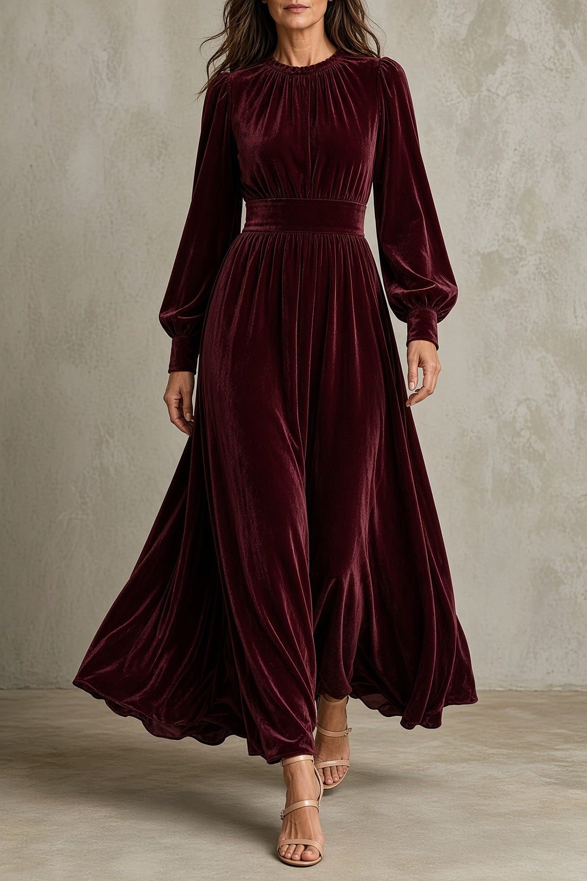Annalise velvet maxi dress in red, front view