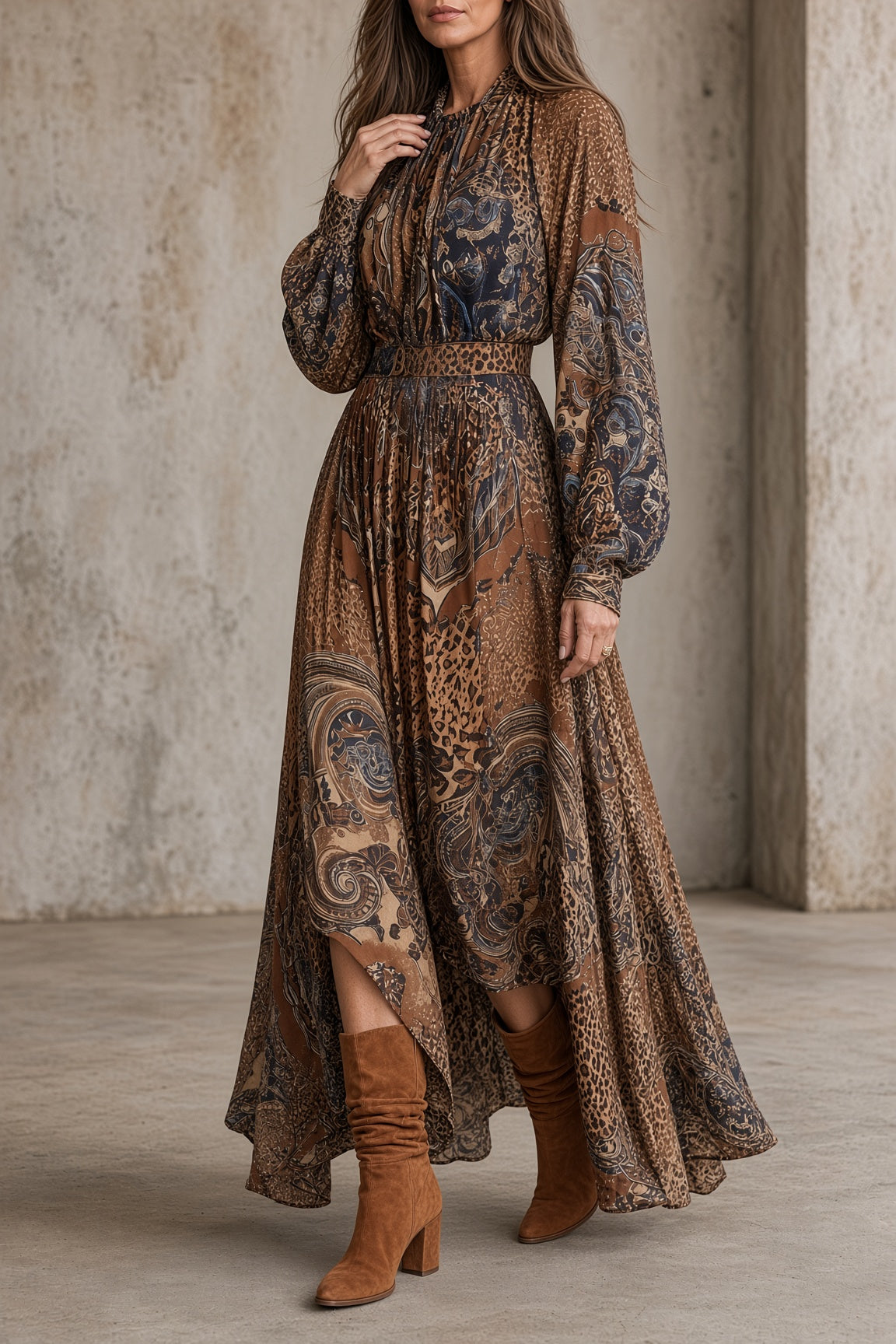 Roselind paisley maxi dress in brown, walking view