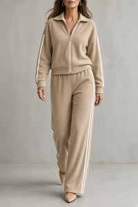 ILSA | ZIP-UP TOP AND STRIPED WIDE-LEG TROUSER SET