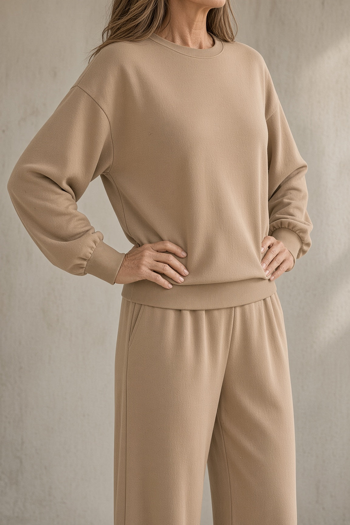 Taylor colour-block sweatshirt and trouser set in beige, close-up