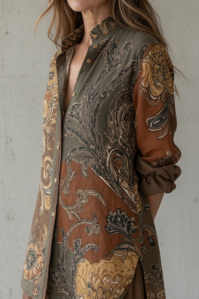 Albinia printed shirt and trouser set, print detail