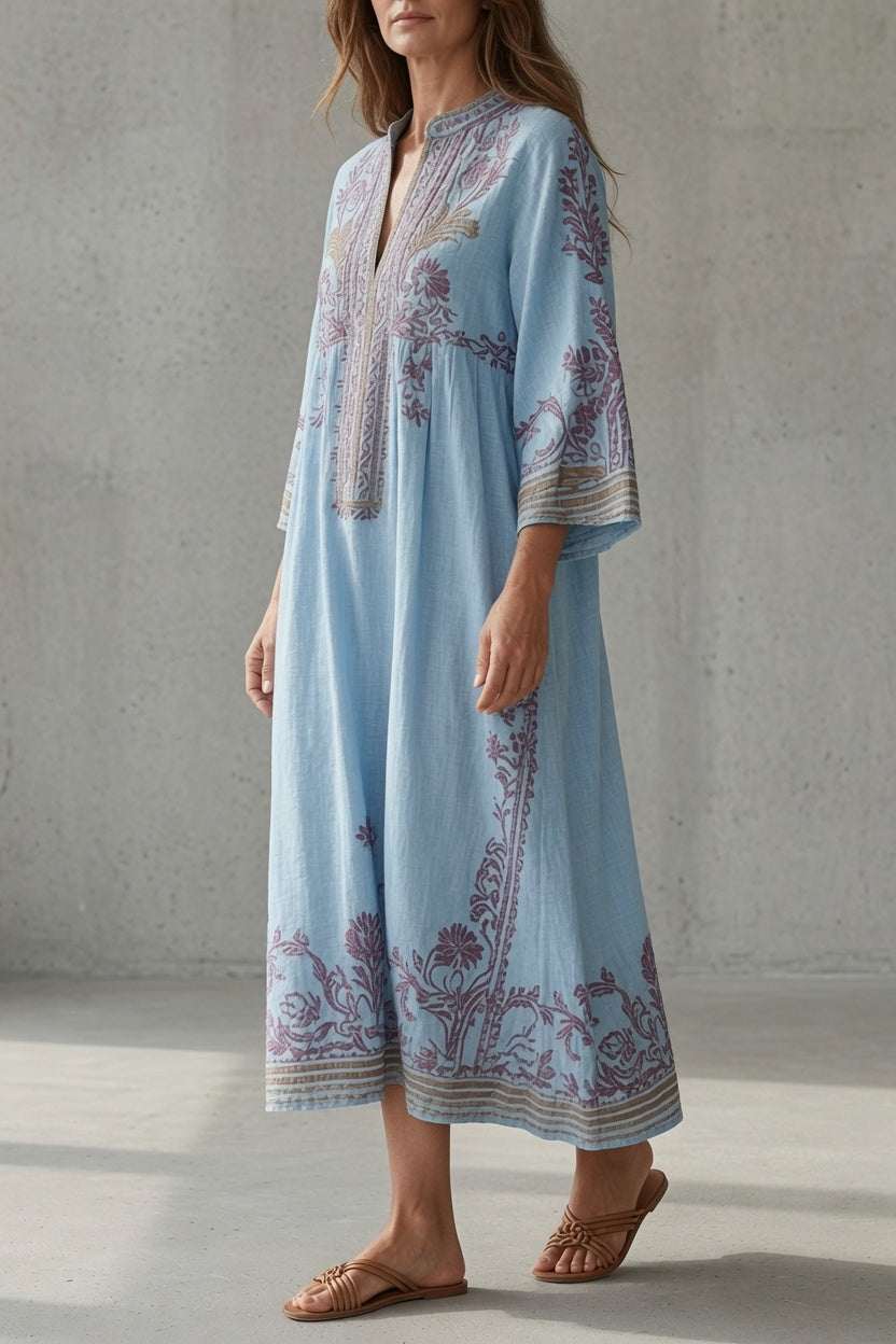 Romola embroidered maxi dress in Light Blue, side view