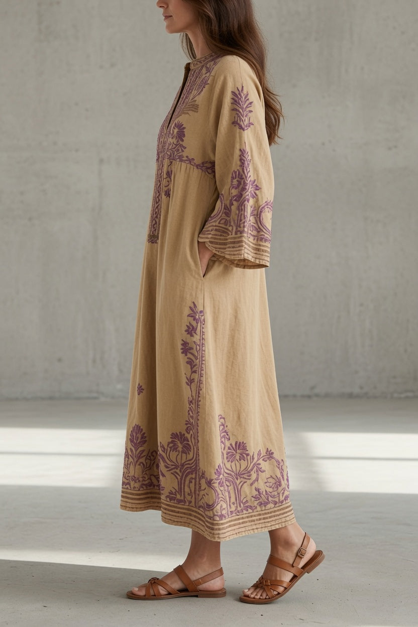 Romola embroidered maxi dress in Beige, side view