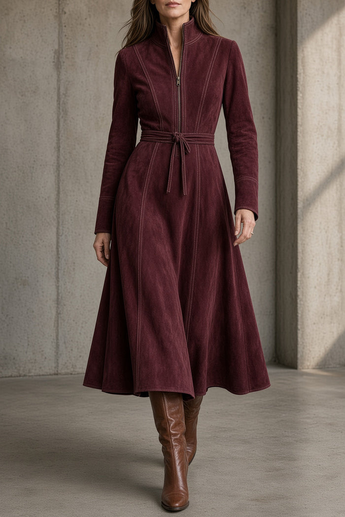 Caryll belted midi dress in purple, front view