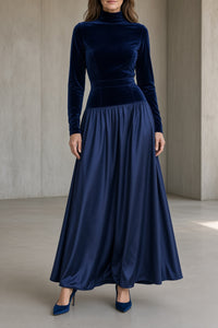 SIDONY | VELVET HIGH-NECK MAXI DRESS
