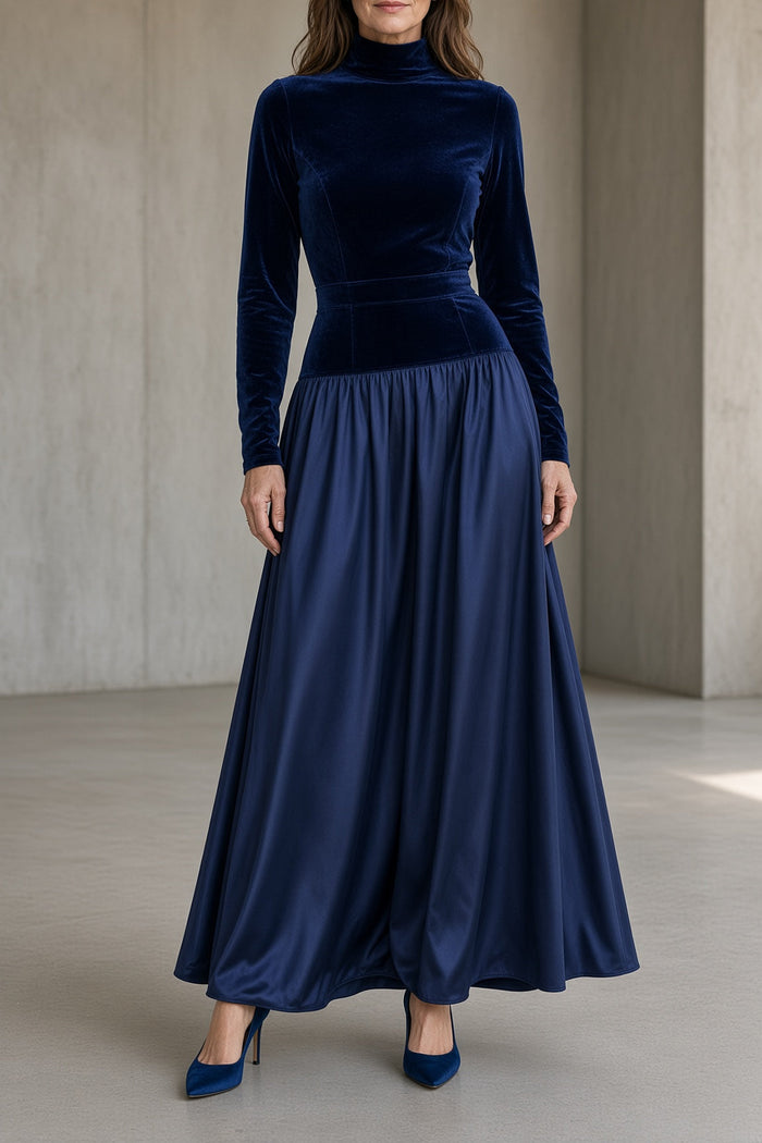 Sidony velvet maxi dress in midnight blue, front view