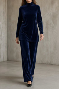 TATIANA | VELVET ROLL-NECK TOP AND WIDE-LEG TROUSER SET