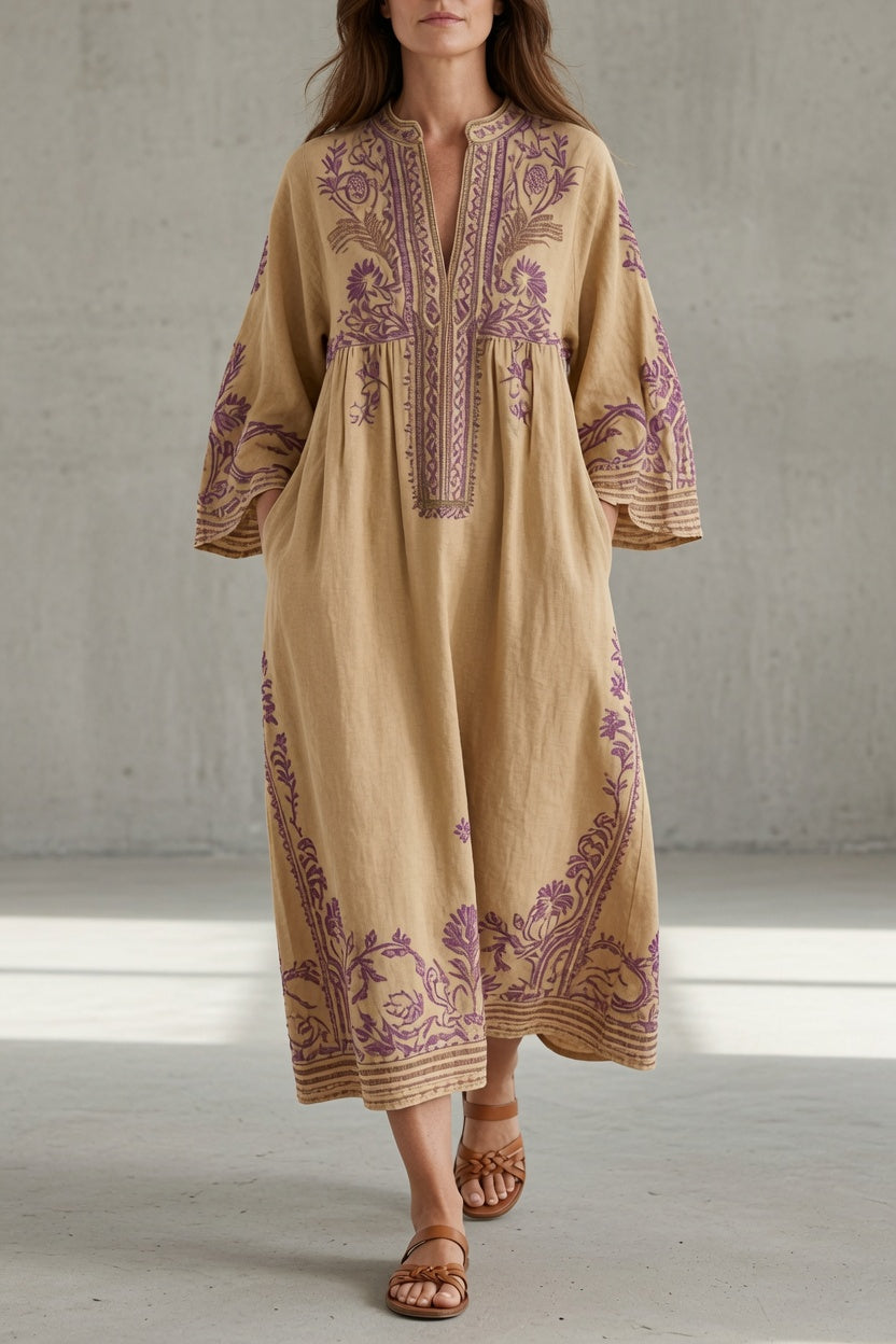 Romola embroidered maxi dress in Beige, front view