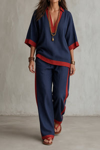 CAMELLIA | CONTRAST TRIM KAFTAN TOP AND TROUSER SET