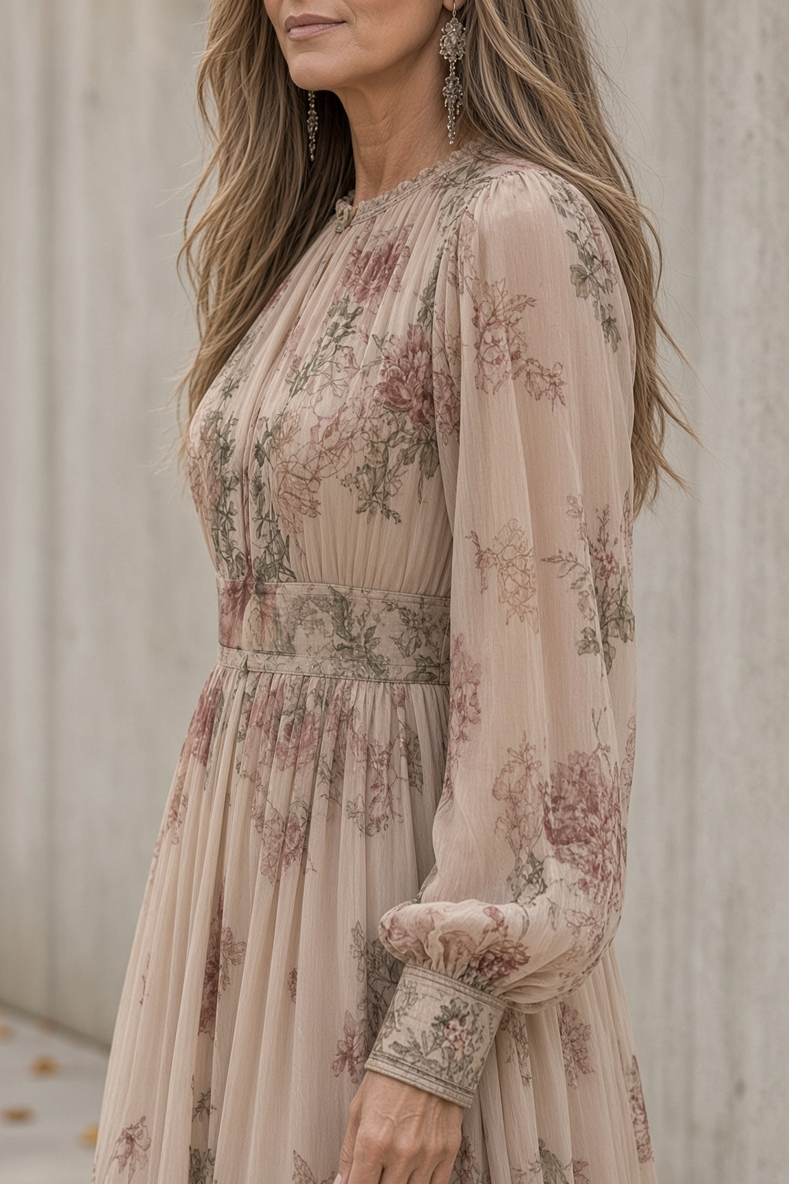 Fidelma floral maxi dress in Powder Pink, sleeve close-up