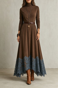 MERIEL | LACE HEM TURTLENECK MAXI DRESS