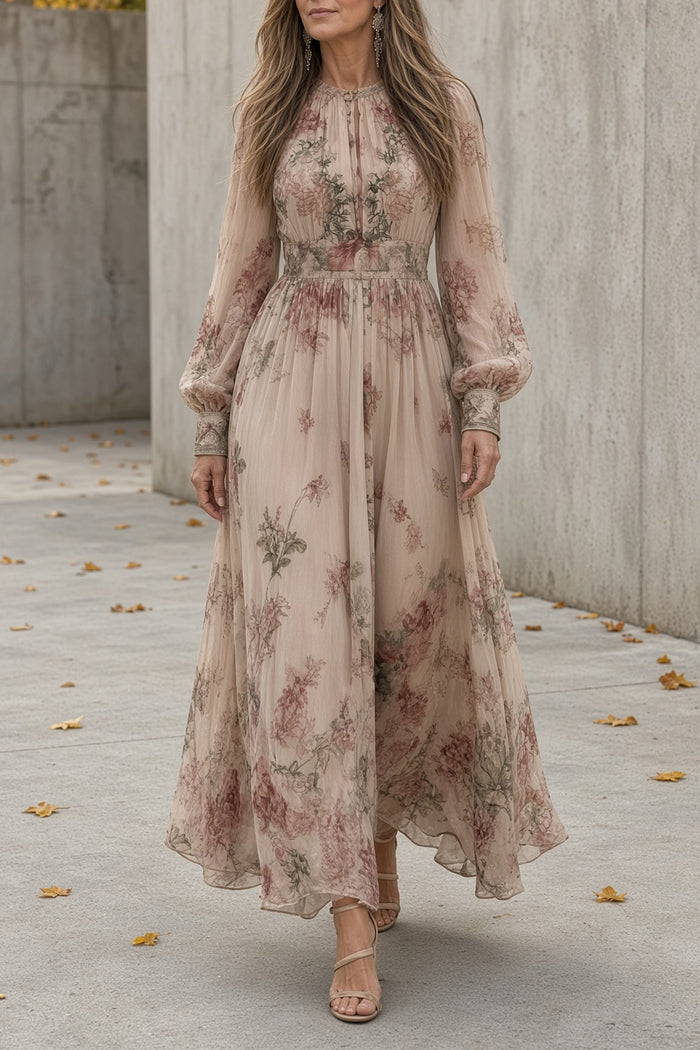 Iseult floral maxi dress in pink, front view