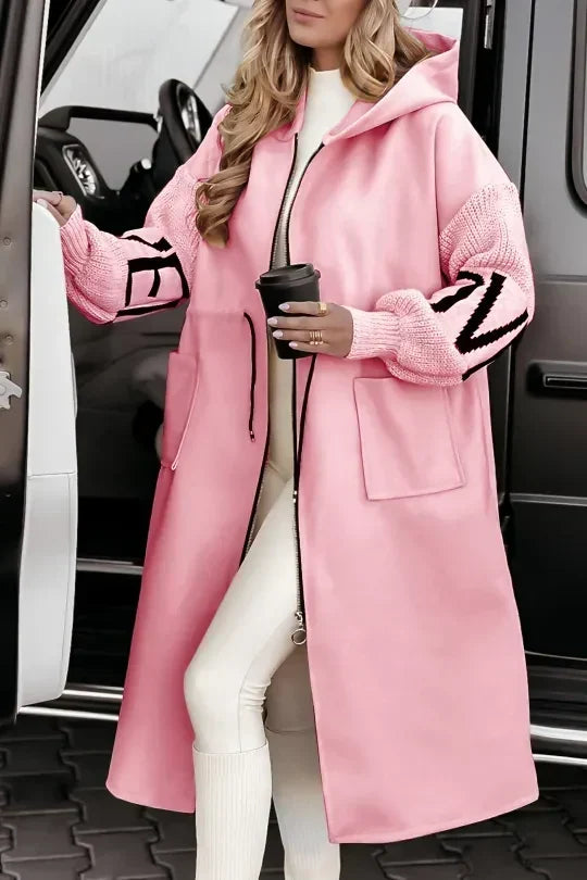 Anastasia water-repellent hooded knit-sleeve coat in pink, front view