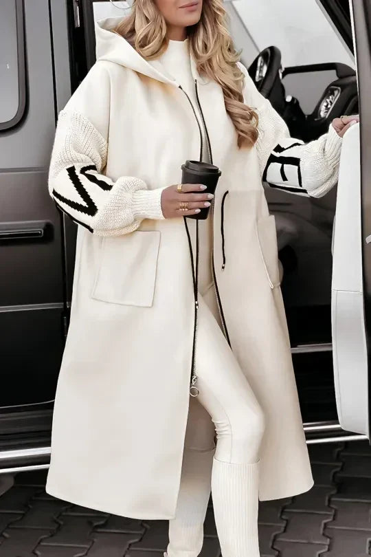 Anastasia | Water-Repellent Hooded Coat with Knit Sleeves