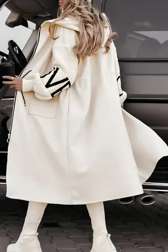 Anastasia | Water-Repellent Hooded Coat with Knit Sleeves