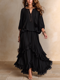 Tabitha | Black Chiffon Top and Ruffle Skirt