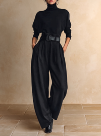 Genevieve | Black Turtleneck Co-ord with Belt