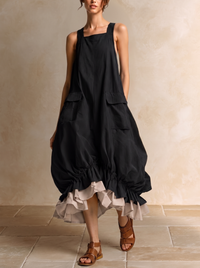 Dorothea | Layered Balloon Midi Dress with Pockets