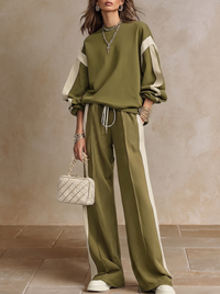 Sonia | Olive Sweatshirt and Wide-Leg Trouser Set