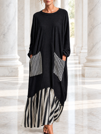 CELANDINE | OVERSIZED STRIPE PATCHWORK MAXI DRESS