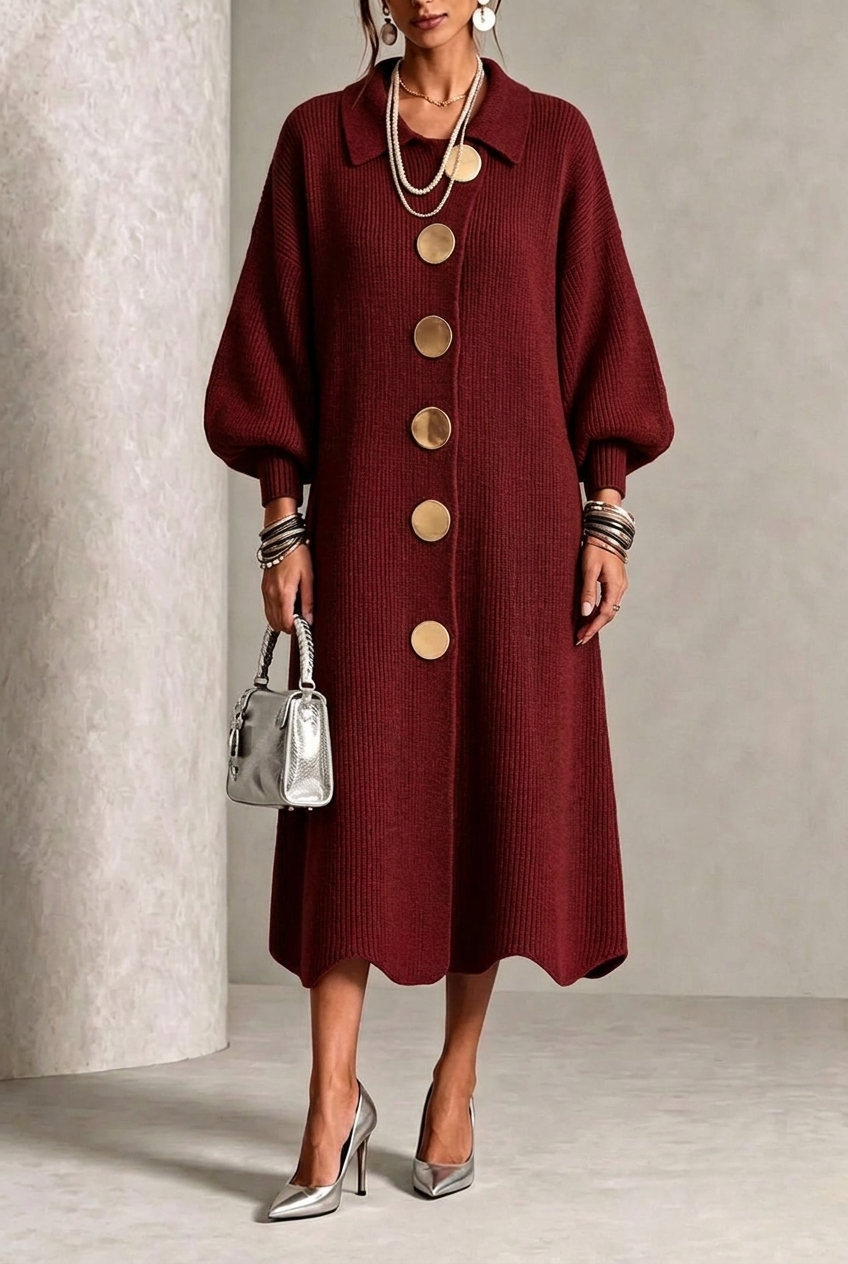 Ellery button-down knit midi dress in Red, front view