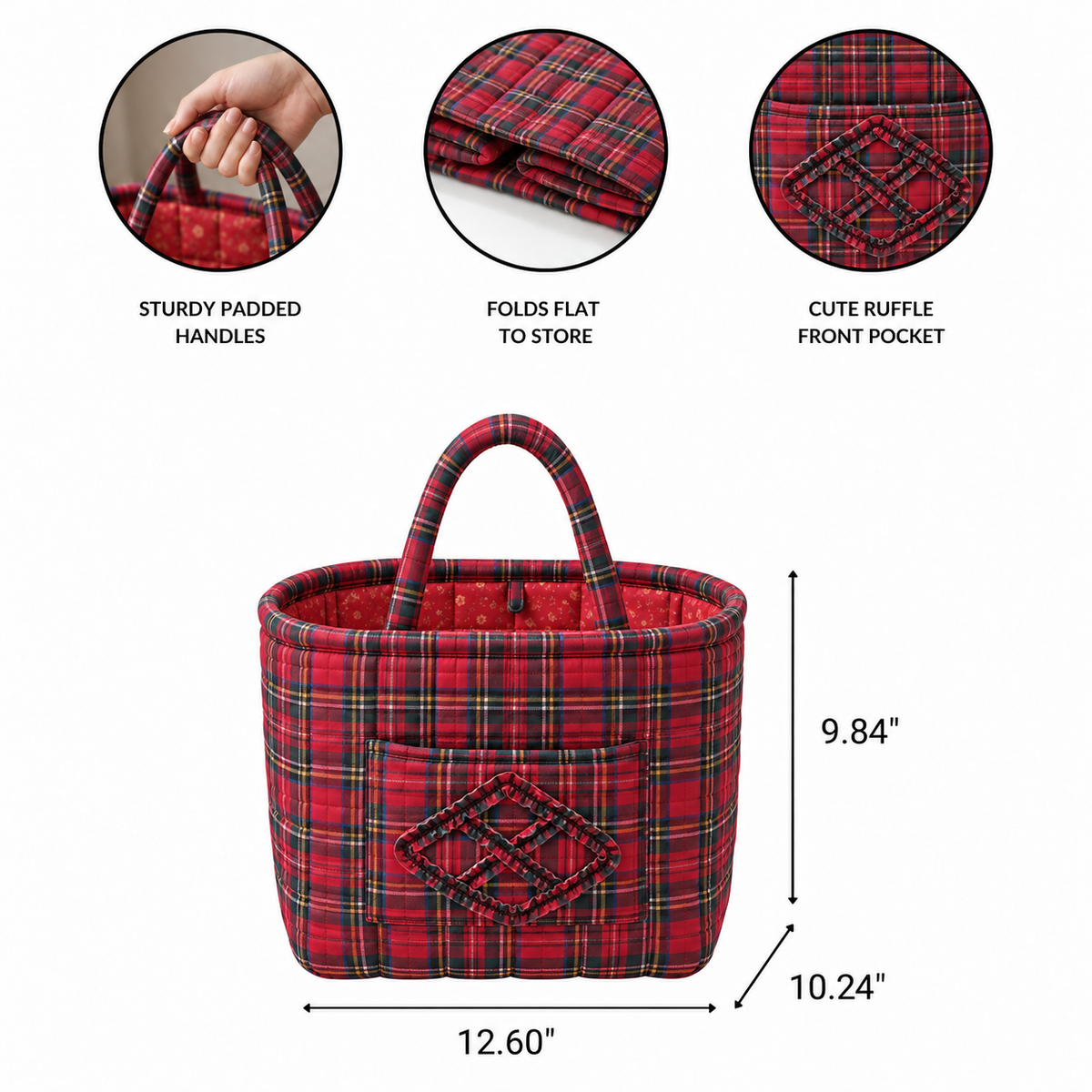 Holly basket — features and dimensions in inches