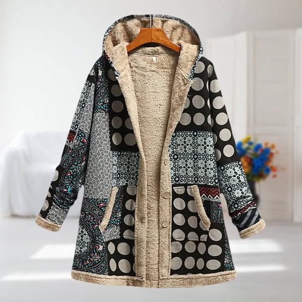 Elisa | Polka Dot Patchwork Hooded Coat