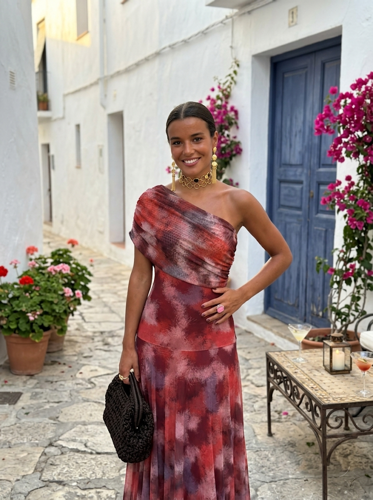 LIORA™ | One-Shoulder Print Maxi Dress