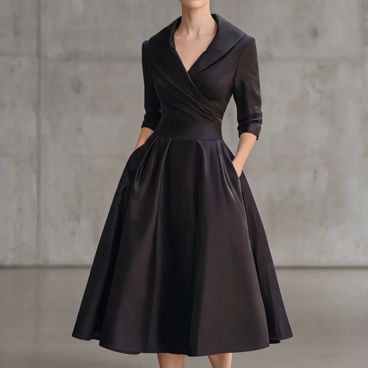 Sian wrap midi dress in black, front view