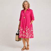 Annemarie | Leaf-Print Shirt Dress with Pockets