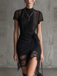 Marlowe | Marble Print Mini Dress with Flared Sleeves