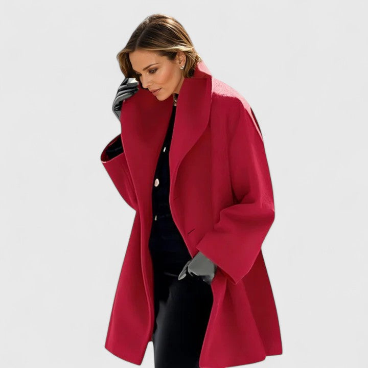 Thomasina oversized shawl-collar coat in red, front view